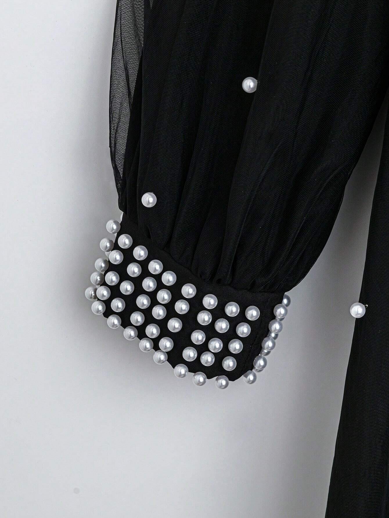 Najma Ladies' Beaded Decorated Lantern Sleeve Mesh Jacket,  Modest Long Sleeve Abaya