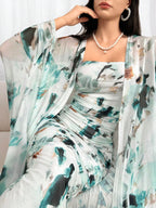 Modely Allover Print Tube Bodycon Dress & Open Front Coat shein