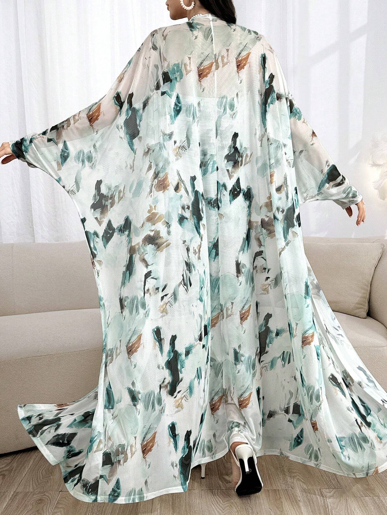 Modely Allover Print Tube Bodycon Dress & Open Front Coat shein