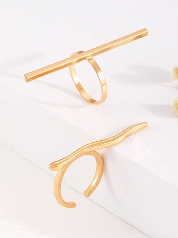 2pcs Stylish Creative Geometric Pattern Adjustable Ring For Men And Women Daily Wear shein