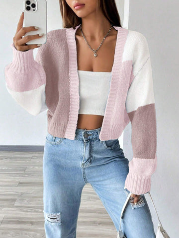 MOOSTA Loose-Fit Color-Block Slouchy Cardigan With Long Sleeves