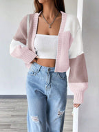 MOOSTA Loose-Fit Color-Block Slouchy Cardigan With Long Sleeves shein