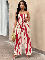 Slayr Geo Print Draped Back Tube Top & Wide Leg Pants Set shein