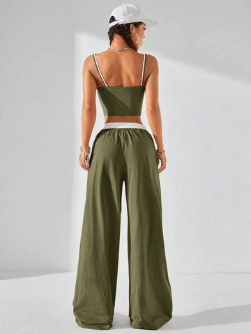 Coolane Women's Summer Casual Sport Knit Two Fake Pieces Tank Tops & Sweatpants