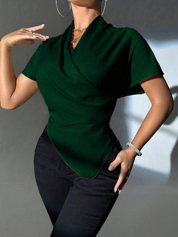 Rafferiza Women's Solid Color Simple Daily Short Sleeve Shirt