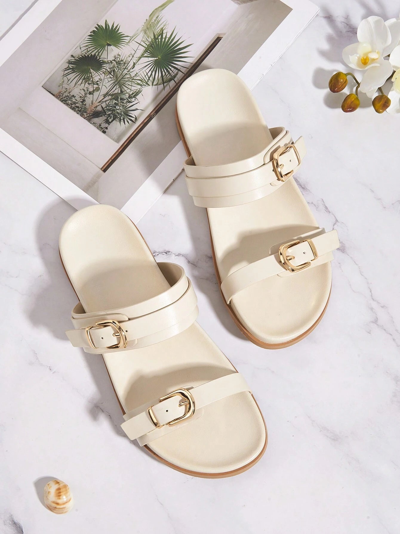 Metal Buckle Flat Sandals shein