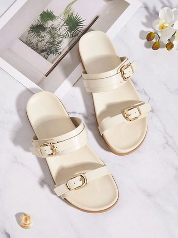 Metal Buckle Flat Sandals