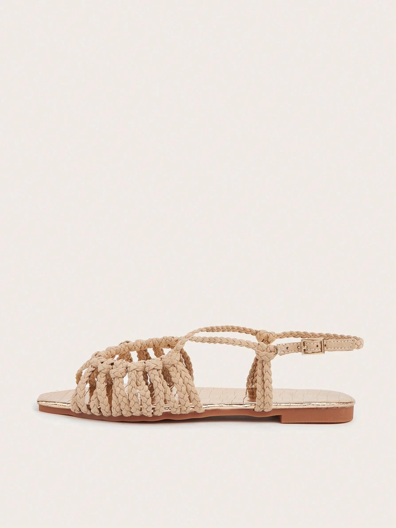 Faux Suede Hand-Woven Twist Flat Sandals shein