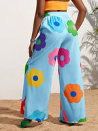 Slayr Summer Casual Vacation Colorful Flower All-Over Printed Wide-Leg Pants shein