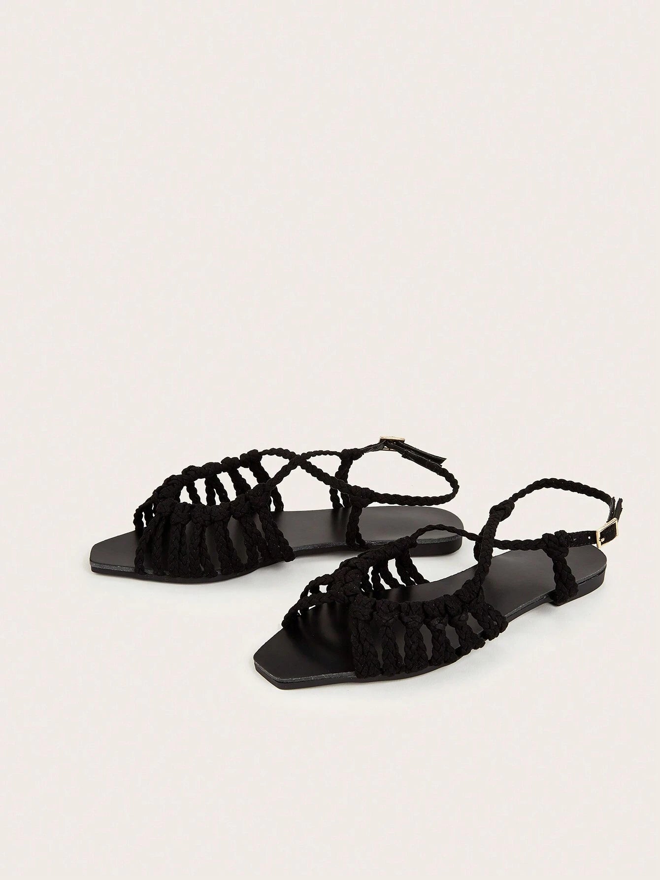 Faux Suede Hand-Woven Twist Flat Sandals shein