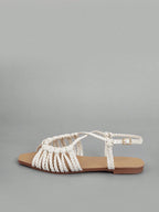 Faux Suede Hand-Woven Twist Flat Sandals shein