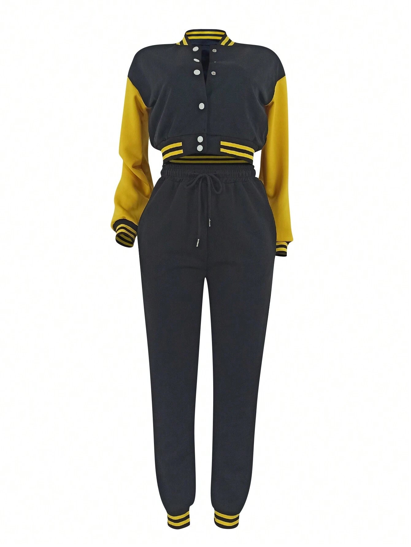 Women's Fashionable Casual Sports Wind Baseball Jacket And Sports Pants Set shein