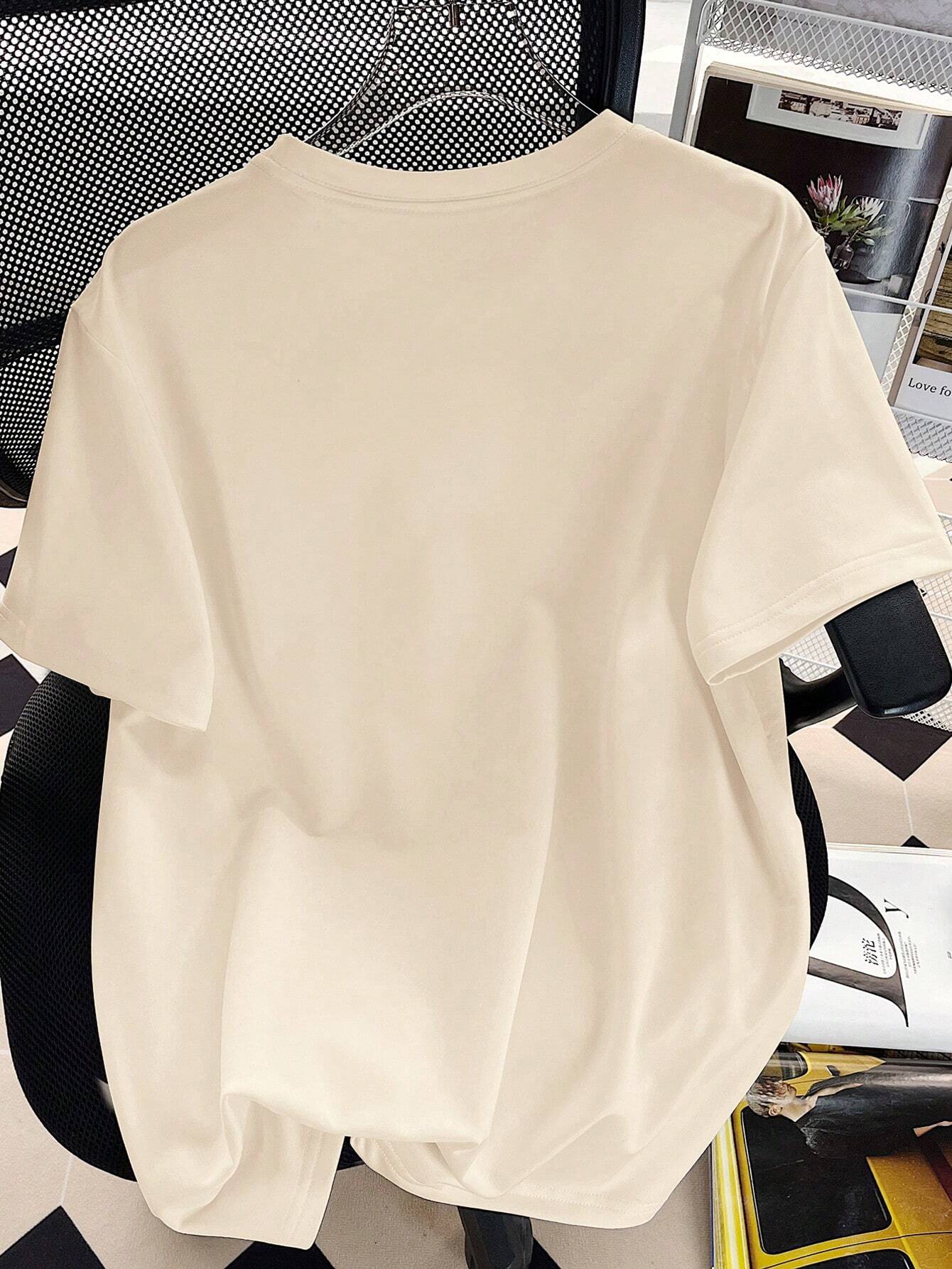 EZwear Oversized Casual Cherry Pattern Round Neck Short Sleeve T-Shirt shein