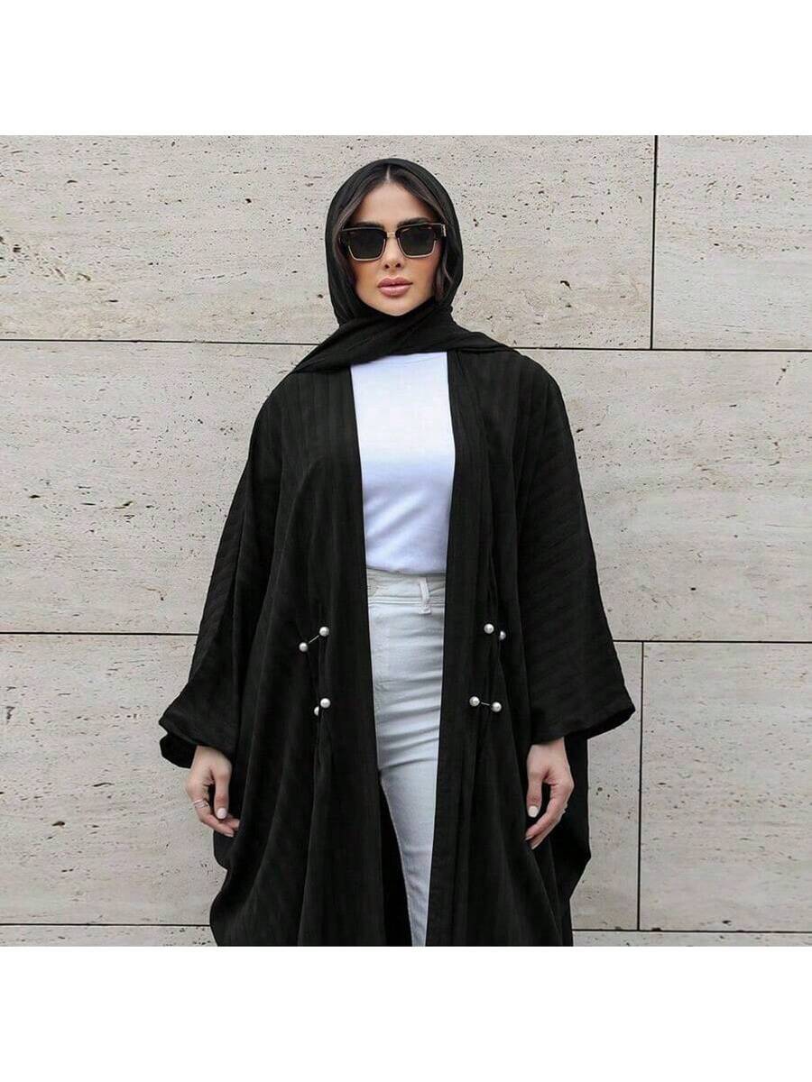 1pc Women's Elegant Shiny Liquid Satin Kimono With Batwing Sleeves shein