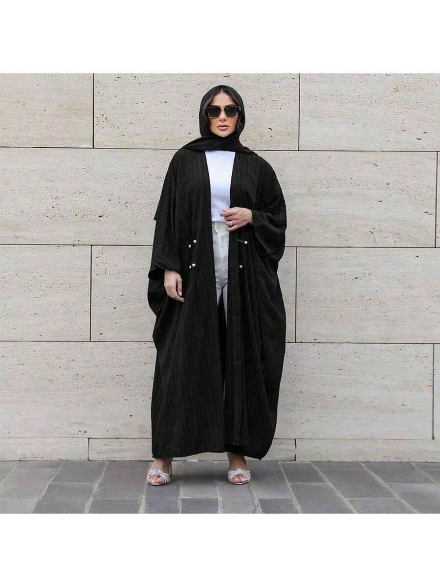 1pc Women's Elegant Shiny Liquid Satin Kimono With Batwing Sleeves shein