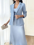 Modely Ladies' Solid Color Simple Daily Wear Suit With Long Sleeve Jacket And Dress shein