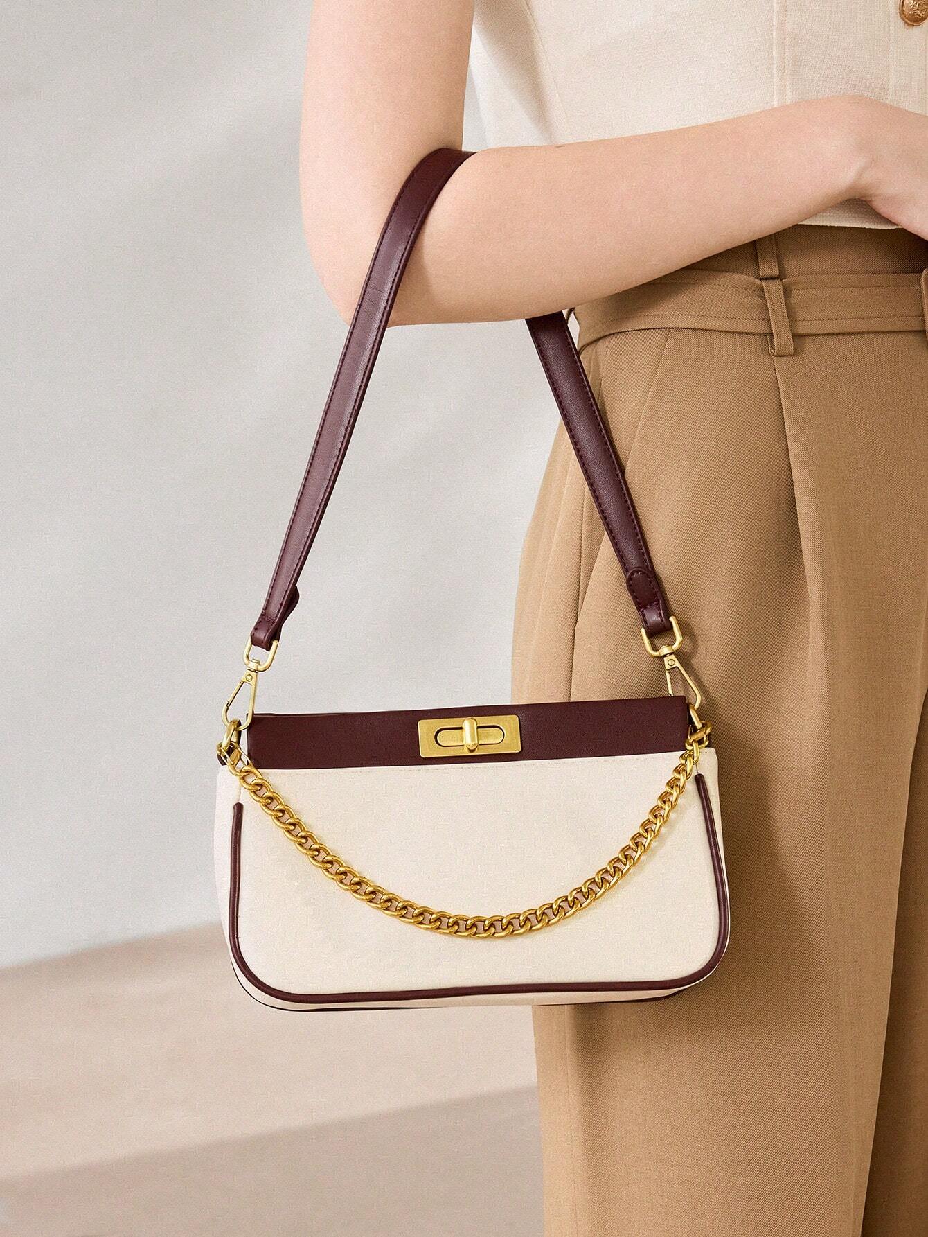 MOTF PREMIUM WOMEN'S COLOR BLOCK CHAIN SHOULDER BAG shein