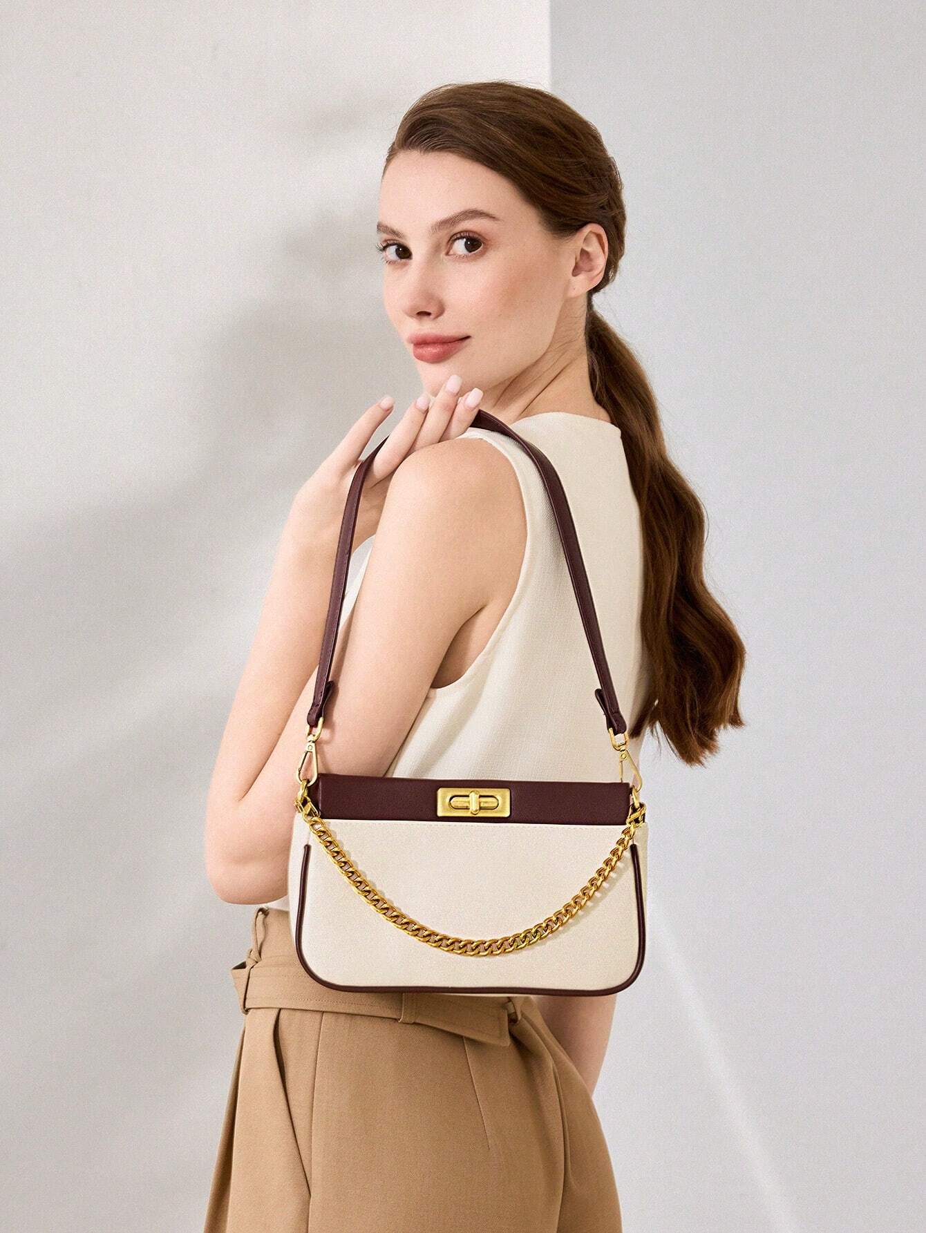 MOTF PREMIUM WOMEN'S COLOR BLOCK CHAIN SHOULDER BAG shein