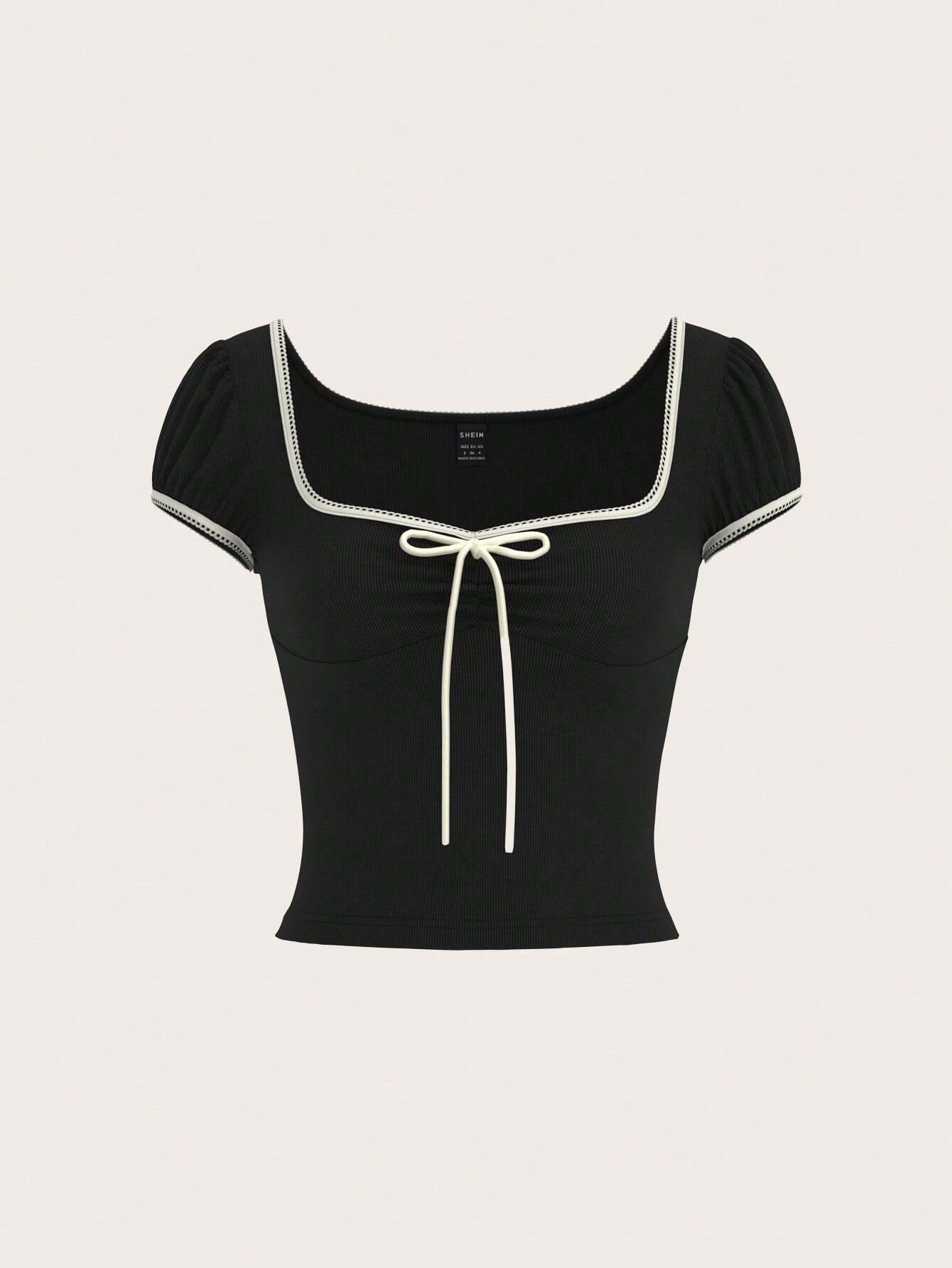 MOD Tomato Girl Summer Bow Puff Sleeve Women's Slim Fit T-Shirt