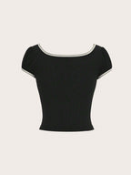 MOD Tomato Girl Summer Bow Puff Sleeve Women's Slim Fit T-Shirt shein
