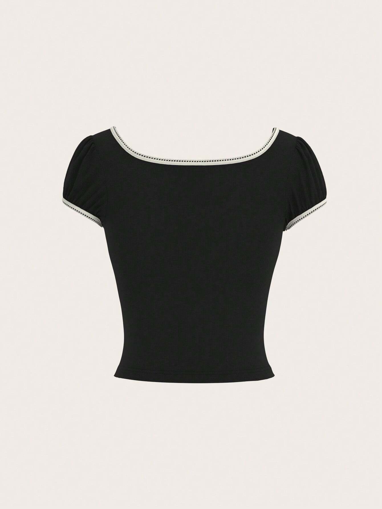 MOD Tomato Girl Summer Bow Puff Sleeve Women's Slim Fit T-Shirt