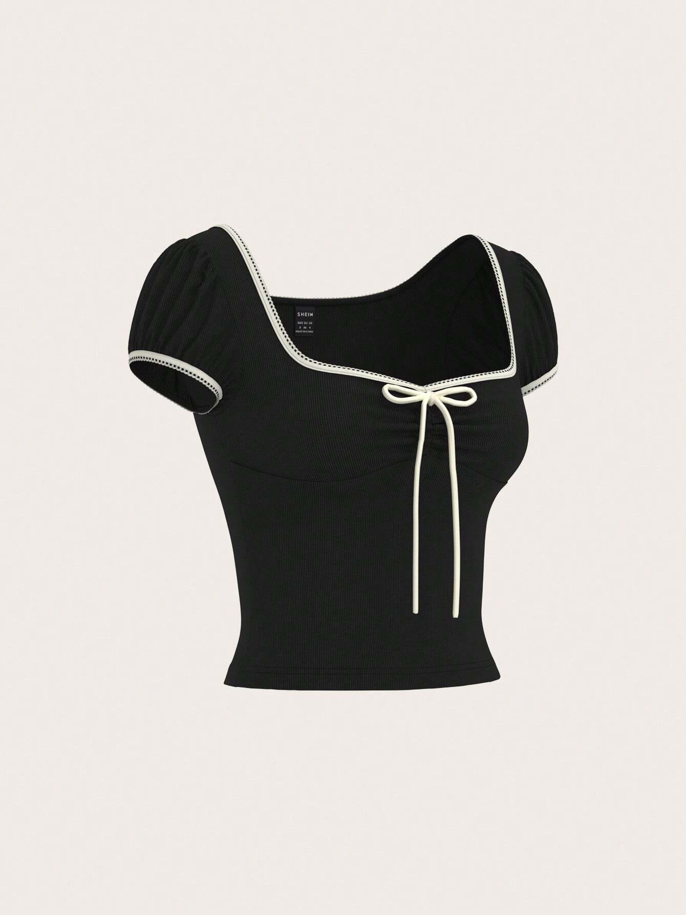 MOD Tomato Girl Summer Bow Puff Sleeve Women's Slim Fit T-Shirt