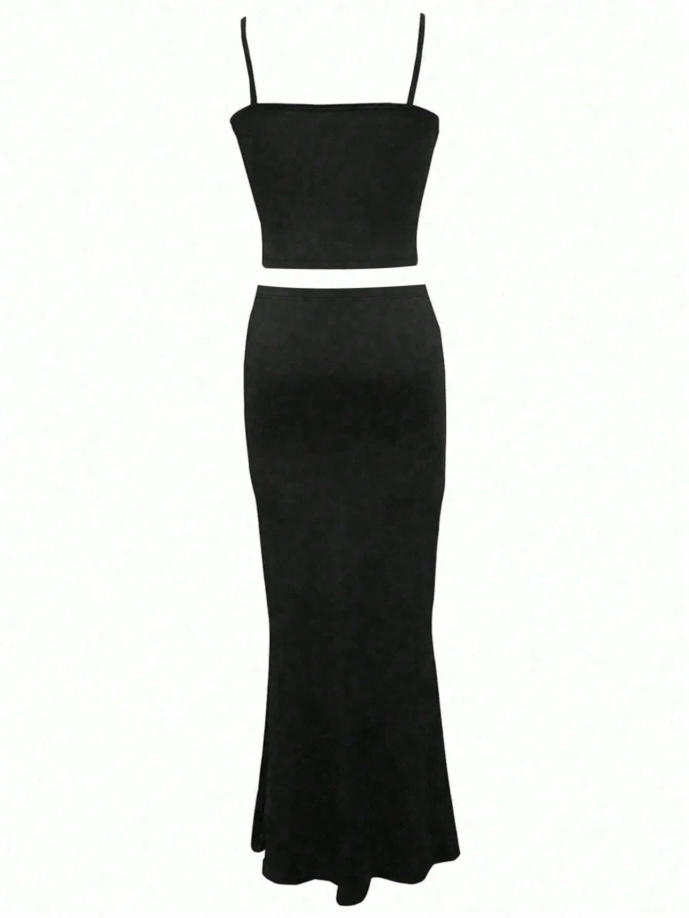 EZwear Ladies' Solid Color Simple Daily Strapless Top And Skirt shein