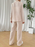 EZwear Women's Plain And Simple Daily Wear Shirt And Long Pants Two-Piece Set shein