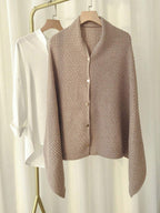 1pc Women's Knitted Versatile Warm Plain Poncho Cape Multifunctional Buttoned Plaid Scarf shein