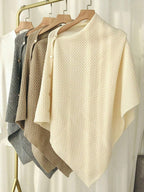 1pc Women's Knitted Versatile Warm Plain Poncho Cape Multifunctional Buttoned Plaid Scarf shein