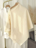 1pc Women's Knitted Versatile Warm Plain Poncho Cape Multifunctional Buttoned Plaid Scarf shein