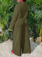 Slayr Casual Loose White Long Sleeve Cropped Shirt Top And Wide Leg Pants shein