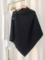 1pc Women's Knitted Versatile Warm Plain Poncho Cape Multifunctional Buttoned Plaid Scarf shein