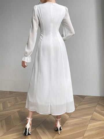 Women's Solid Color Simple Daily Wear Square Neck Long Sleeve Dress
