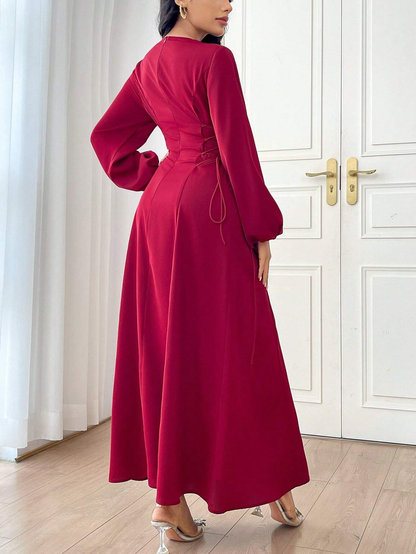Modely Women's Solid Color Simple Daily Long Sleeve Dress shein