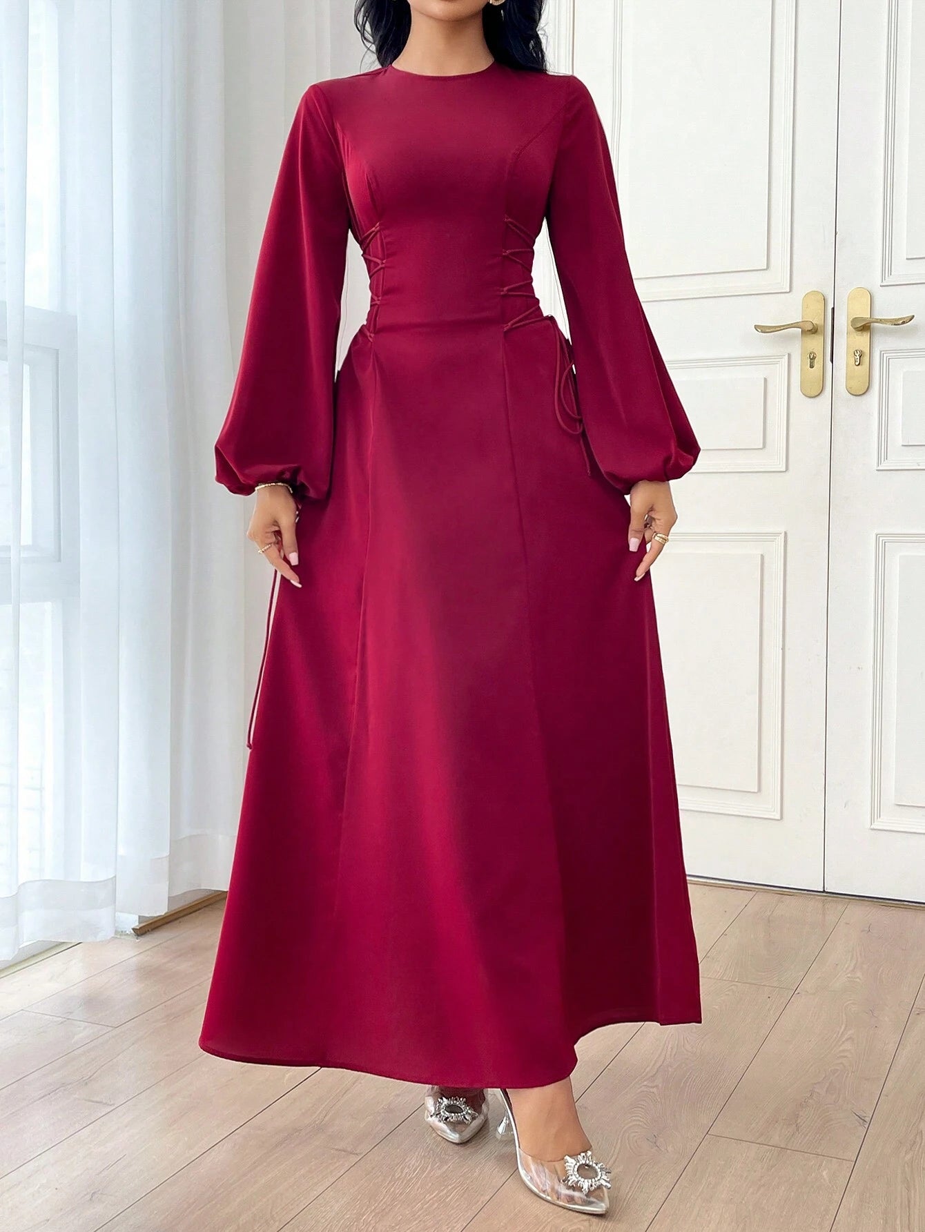 Modely Women's Solid Color Simple Daily Long Sleeve Dress shein