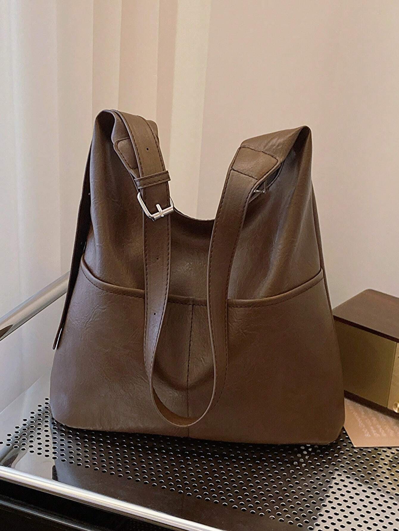 New Fashion All-Match Texture Solid Color PU Shoulder Bag shein