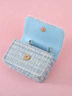 1pc Mini Girls' Cloth Shoulder Bag With Bowknot, Pearl Beads, Lace Edge And Metal Chain shein