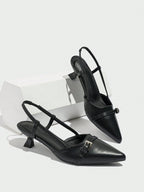 Patent Leather Pointed Toe Women's High Heel Shoes, Open Back With Buckle Strap Shein