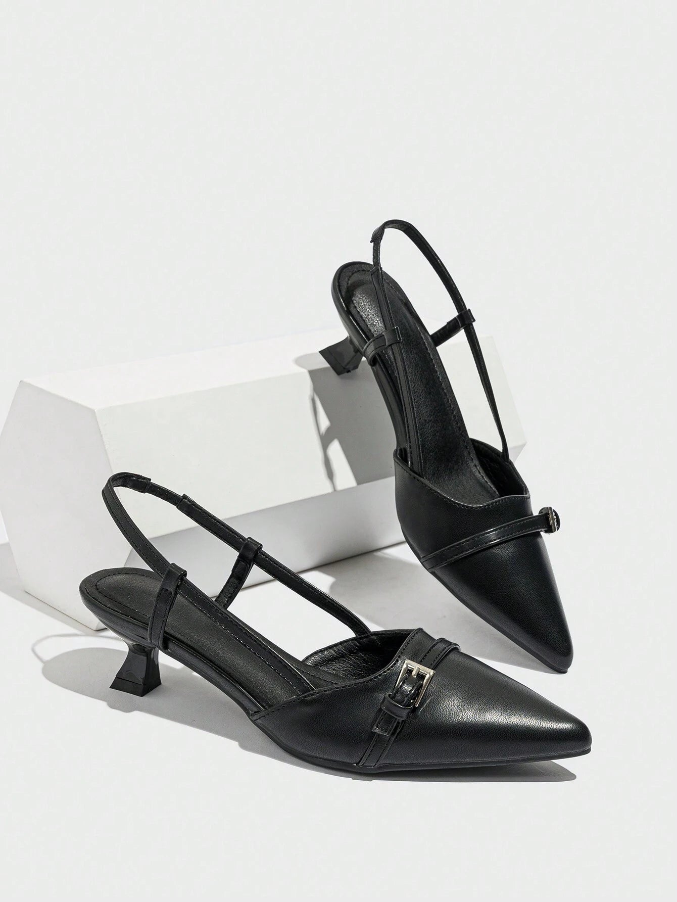 Patent Leather Pointed Toe Women's High Heel Shoes, Open Back With Buckle Strap Shein