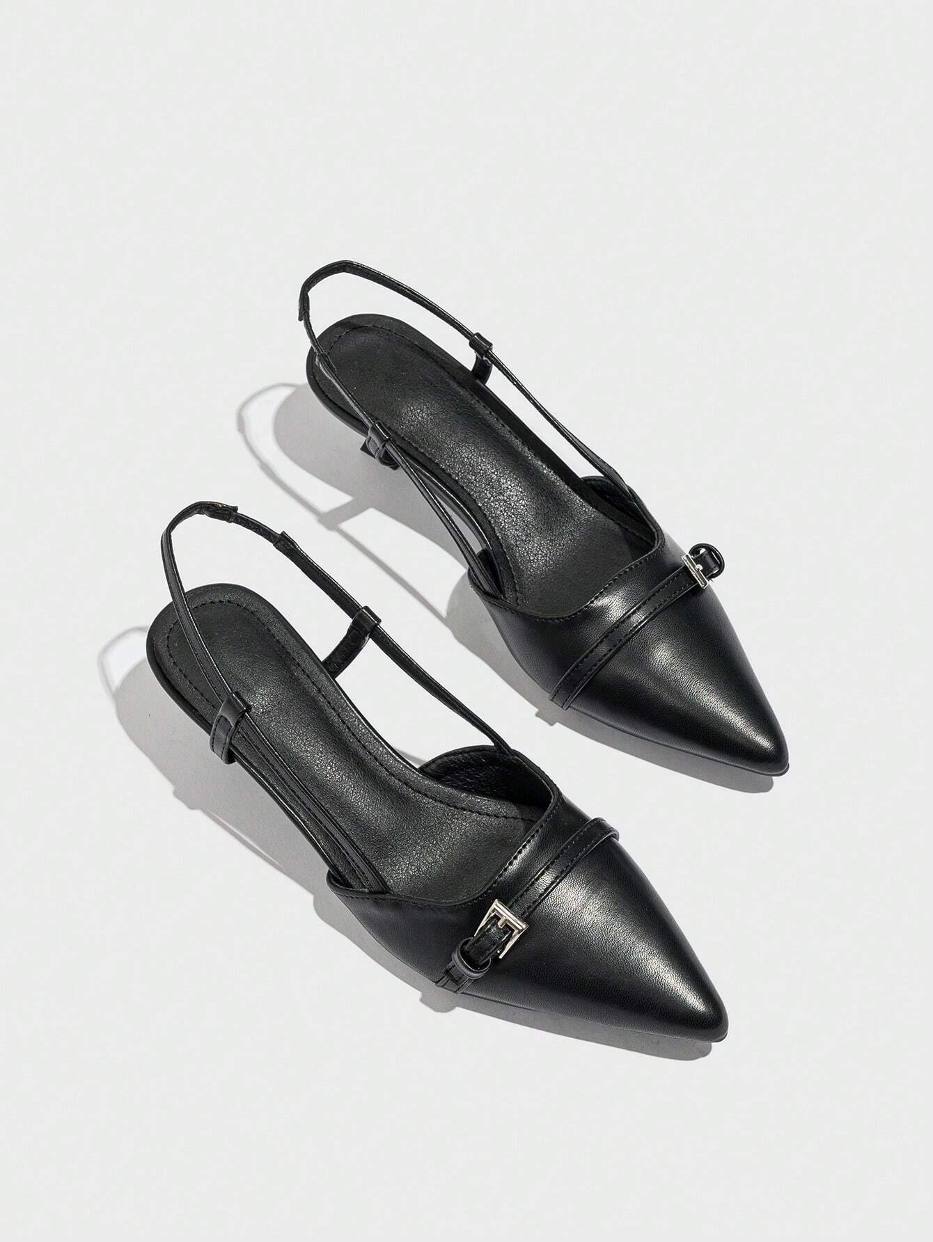 Patent Leather Pointed Toe Women's High Heel Shoes, Open Back With Buckle Strap Shein