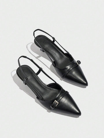 Patent Leather Pointed Toe Women's High Heel Shoes, Open Back With Buckle Strap
