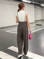DAZY Solid Wide Leg Suspender Jumpsuit shein