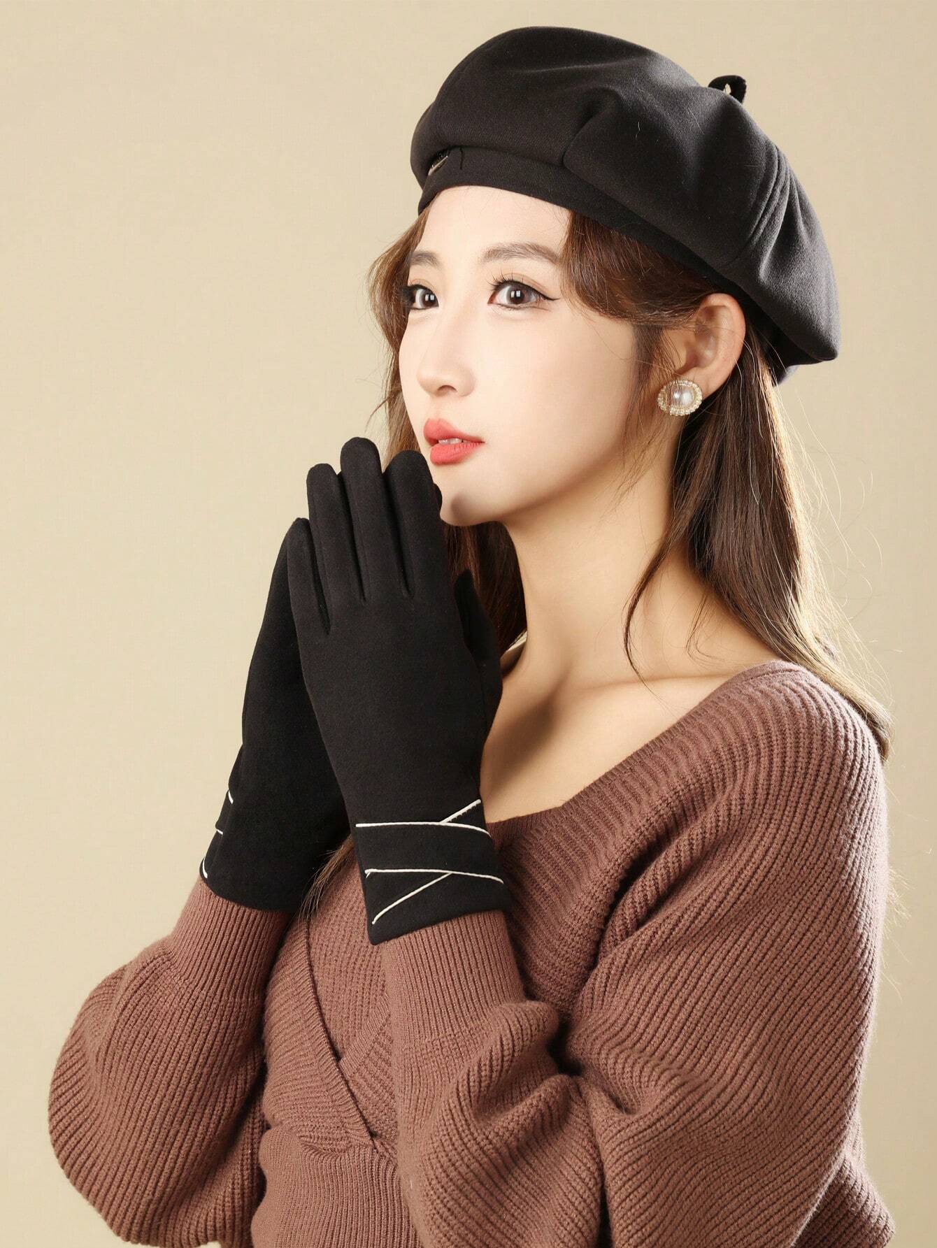 Women's Winter Gloves Windproof And Warm, Fleece Lined, Touch Screen Compatible, Fingerless Gloves shein