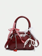 ROMWE Women's Cute Ballet Style Cherry Pearl & Bow Decor Mini Handbag shein