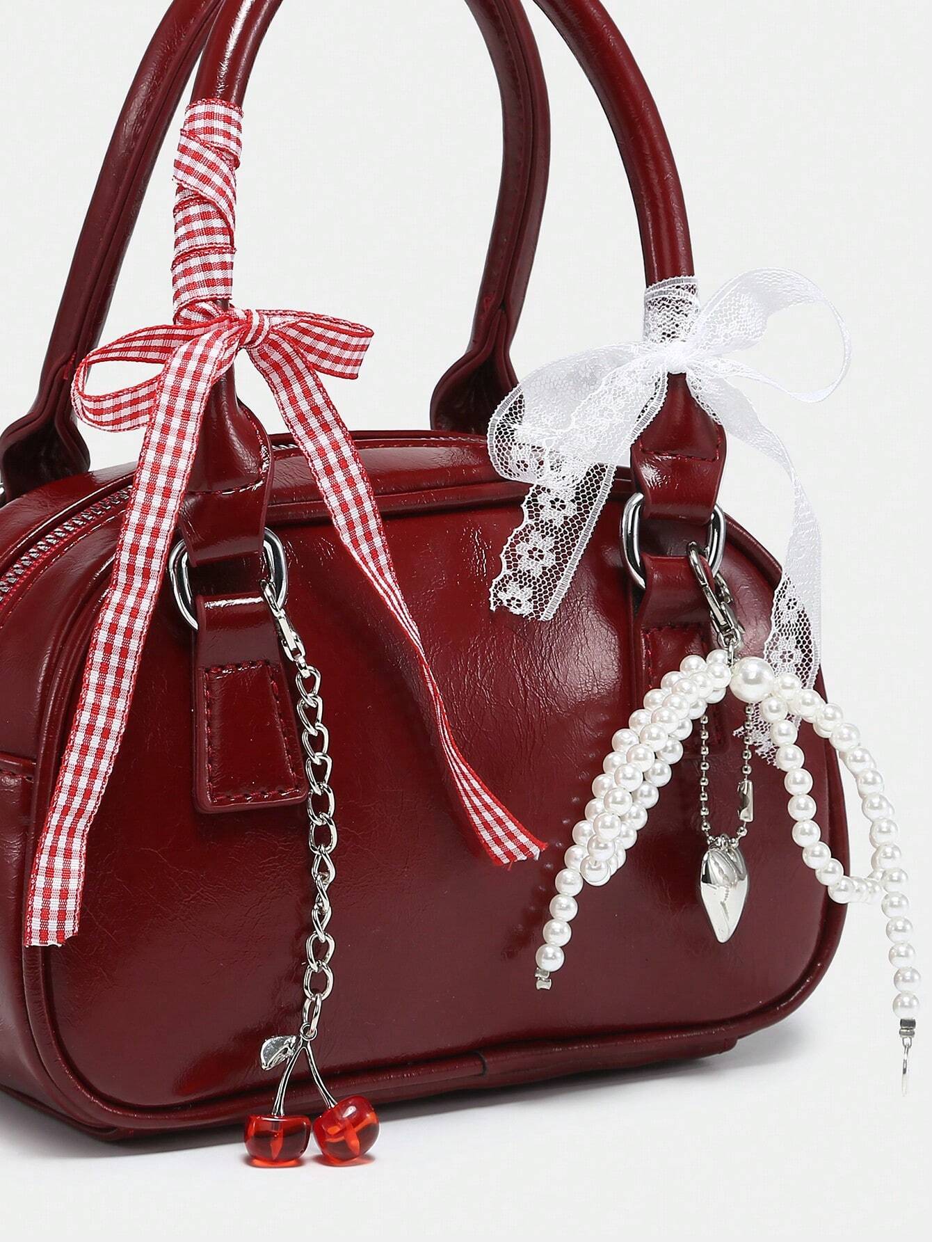 ROMWE Women's Cute Ballet Style Cherry Pearl & Bow Decor Mini Handbag shein