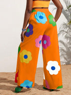 Slayr Summer Casual Vacation Colorful Flower All-Over Printed Wide-Leg Pants shein
