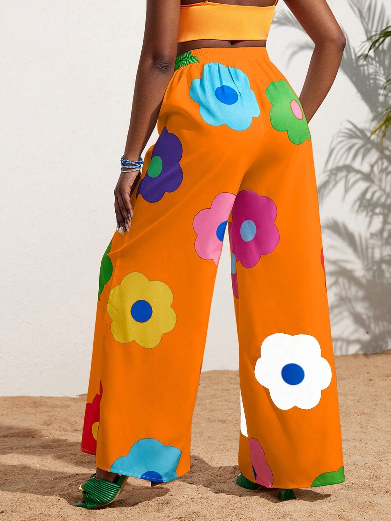 Slayr Summer Casual Vacation Colorful Flower All-Over Printed Wide-Leg Pants shein