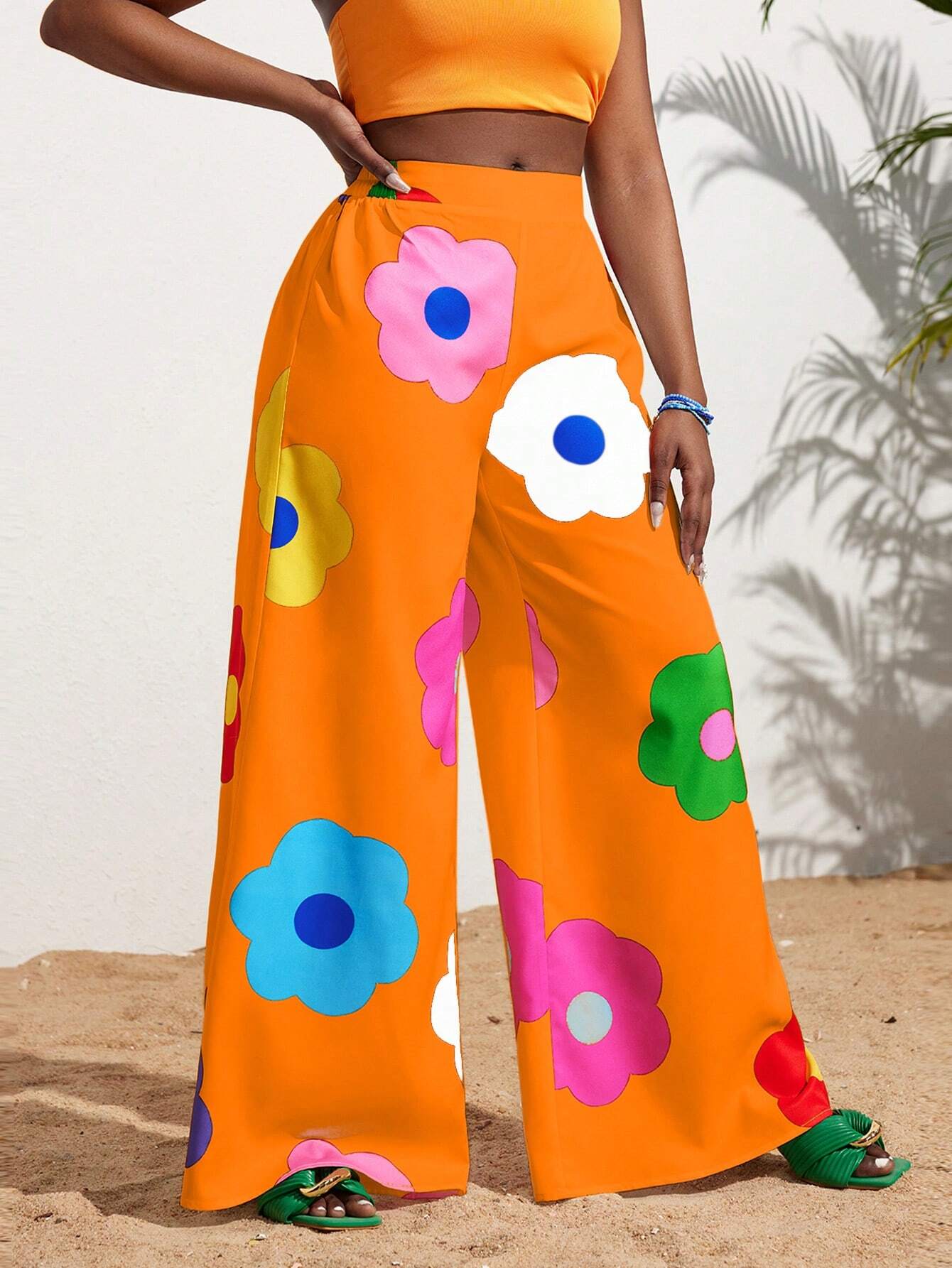 Slayr Summer Casual Vacation Colorful Flower All-Over Printed Wide-Leg Pants shein