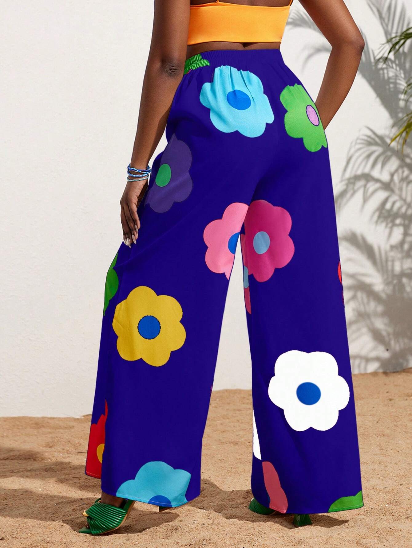 Slayr Summer Casual Vacation Colorful Flower All-Over Printed Wide-Leg Pants shein